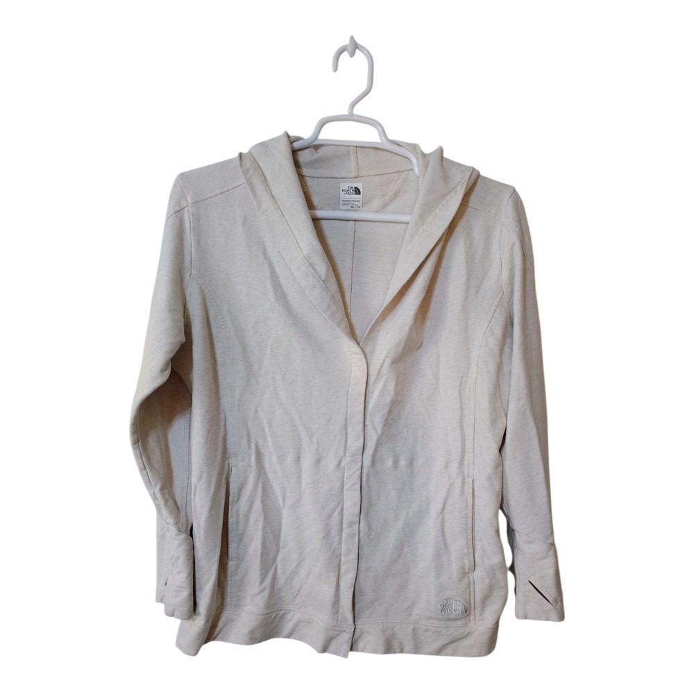 The North Face Women's XL Beige Oatmeal Hooded Snap Closure Mid-Length Jacket